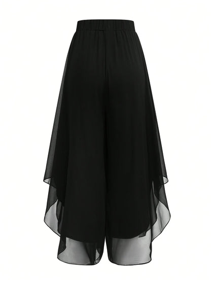 Pantalon évasé en mousseline pour femme, ourlet asymétrique, pantalon large fluide et élégant, style décontracté chic, couleur unie, XS-XXL, 4 couleurs