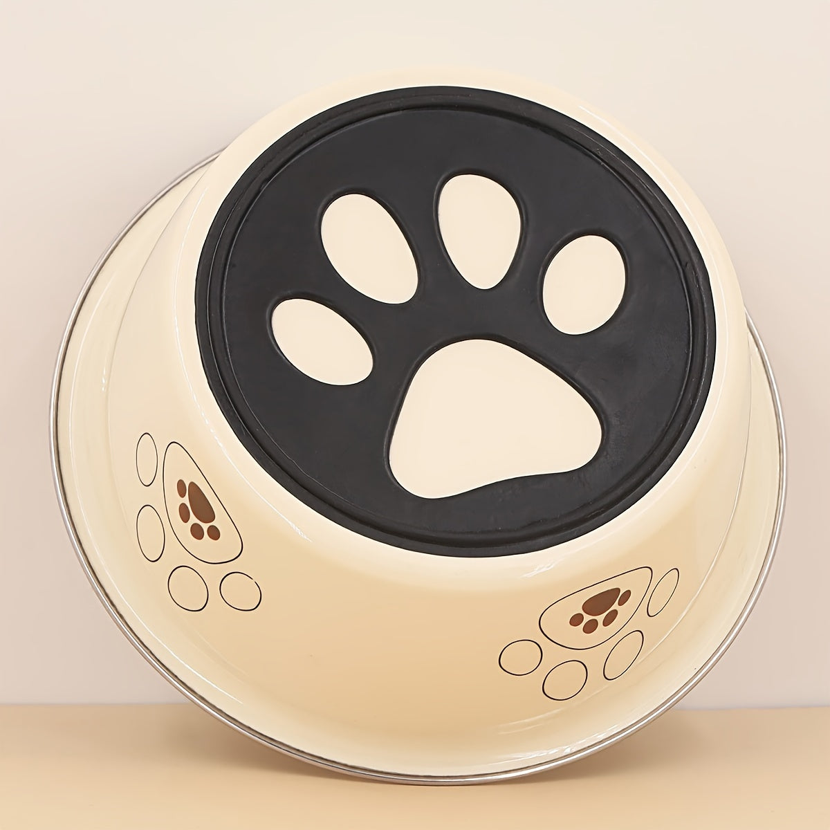 Écuelle pour chien en acier inoxydable avec motif empreintes, durable et antidérapante, bol pour nourriture et eau pour chiens, usage intérieur et extérieur, tailles S M L XL, coloris beige, rose, bleu