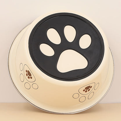 Écuelle pour chien en acier inoxydable avec motif empreintes, durable et antidérapante, bol pour nourriture et eau pour chiens, usage intérieur et extérieur, tailles S M L XL, coloris beige, rose, bleu