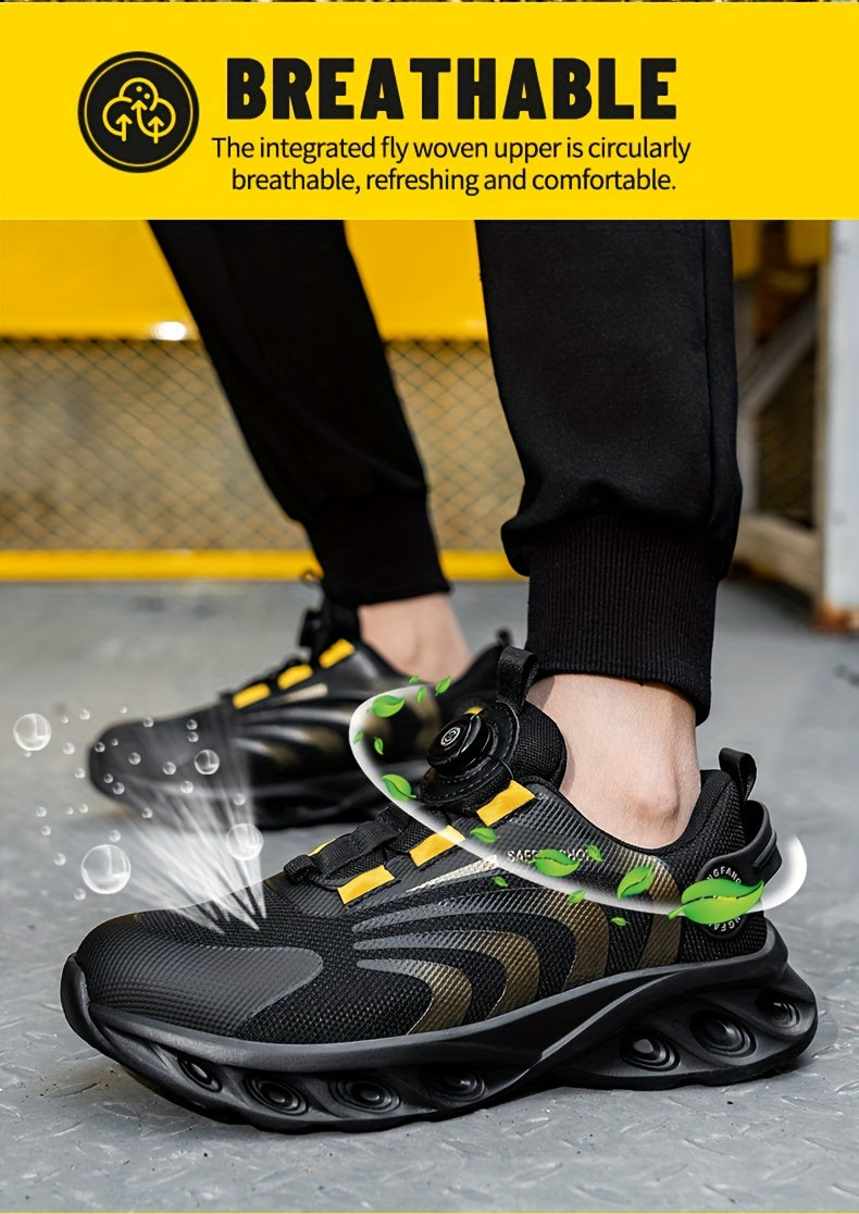 Chaussures de sécurité à embout d'acier pour hommes, largeur large, anti-perforation avec boucle rotative – Bottes de travail antidérapantes et rembourrées pour la construction, l'industrie et l'entrepôt, tailles US 6,5–13,5