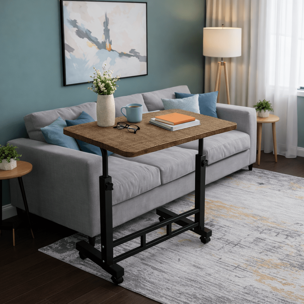 Table pour ordinateur portable mobile réglable en hauteur avec roulettes, bureau d'ordinateur de chevet roulant pour lit et canapé, table d'appoint pour chambre, dortoir et petits espaces, disponible en 8 couleurs
