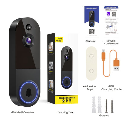 Sonnette vidéo intelligente sans fil 2K – Sonnette Wi-Fi avec vision nocturne, capture d'écran par IA, interphone bidirectionnel, batterie rechargeable et stockage local, caméra de sécurité pour porte d'entrée