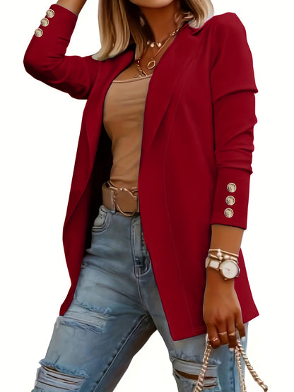 Manteau cardigan pour femme couleur unie longueur midi col à revers manches longues bouton décoratif devant ouvert pull cardigan en maille