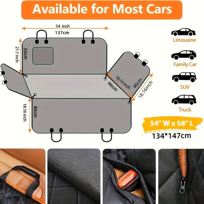 Housse de siège de voiture pour chien – Protection de banquette arrière antidérapante et anti-rayures avec 4 poches de rangement et rabats latéraux pour voitures, camions et SUV