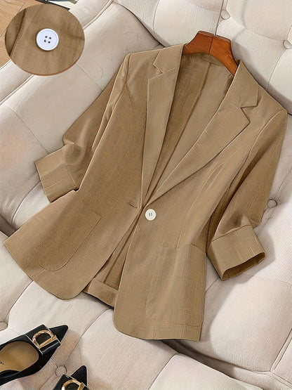 Women's Single Button Blazer Jacket 3/4 Sleeve Lightweight Suit Coat | Elegant Casual Outerwear for Spring Summer Fall | Office Work Business Professional Solid Color Blazer S M L XL XXL