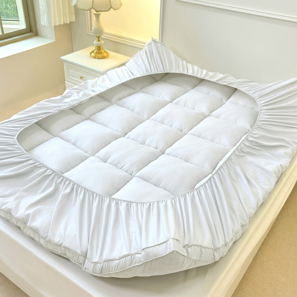 Surmatelas matelassé 1000 GSM rafraîchissant - Protège-matelas ajusté à poches profondes de 20 à 53 cm, doux pour lits simple, double, grand, très grand et très grand californien