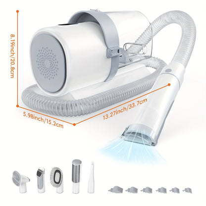 5-in-1 Pet Grooming Vacuum Kit with 99% Hair Suction – Professional Dog & Cat Clippers with 6 Guide Combs, Powerful Low-Noise Grooming Vacuum for Dogs Cats & All Pets, White Grey Blue