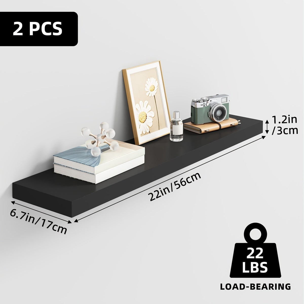 Étagères murales flottantes en bois, lot de 2/4/6, 15,7, 19,7, 22 pouces, étagères murales pour salon, cuisine, salle de bain, chambre, supportant 13,6 kg, noyer, marron, blanc, noir, gris, décoration et rangement maison