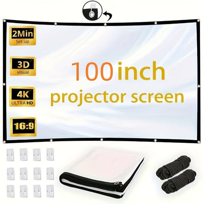 Écran de projection portable 100 pouces 4K HD 16:9 – Écran de cinéma pliable anti-plis pour intérieur et extérieur, angle de vision large 160° à projection double face pour home cinéma, camping, fêtes et présentations