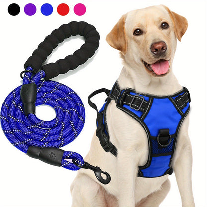 Ensemble harnais anti-traction et laisse pour chien – Harnais gilet réglable en tissu Oxford réfléchissant avec laisse à poignée rembourrée de 1,5 mètre pour chiens moyens à grands, boucles à dégagement rapide, tailles S à XL, 5 couleurs