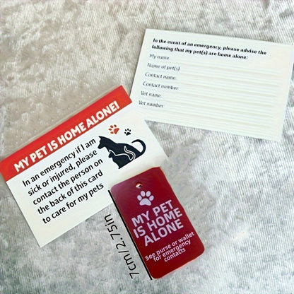 Carte d'alerte d'urgence pour animaux, porte-clés en acrylique « Mon animal est seul à la maison » avec champs pour vétérinaire et contacts, carte d'identité de sécurité pour propriétaires d'animaux vivant seuls, personnes âgées et amateurs de plein air