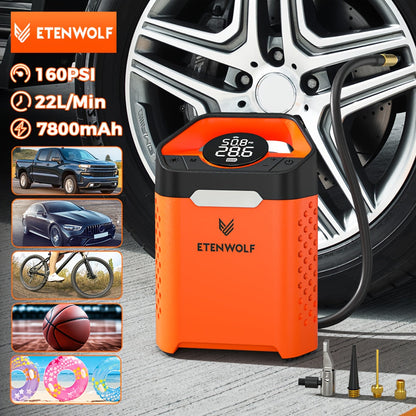 Compresseur d'air portable pour pneus – Gonflage rapide en 1 min, cycle de service 100 %, rechargeable par USB, affichage numérique, robuste pour pneus de voiture, vélos et ballons