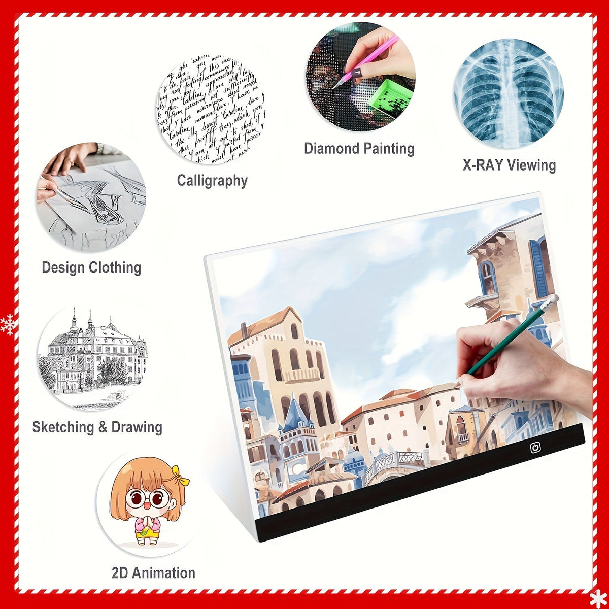 Tablette lumineuse de traçage LED A2 – Table lumineuse ultra-fine à contrôle tactile variable pour peinture au diamant, croquis, animation, transfert de tatouage et streaming, alimentée par USB, LED respectueuses des yeux, compatible Mac/PC | Velora