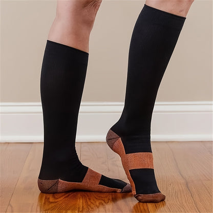 Chaussettes de compression au cuivre, 10 paires pour femmes et hommes – Chaussettes hautes de soutien de la circulation pour la course, le vélo, l'escalade, le sport et le quotidien, S M L XL XXL, Noir/Beige