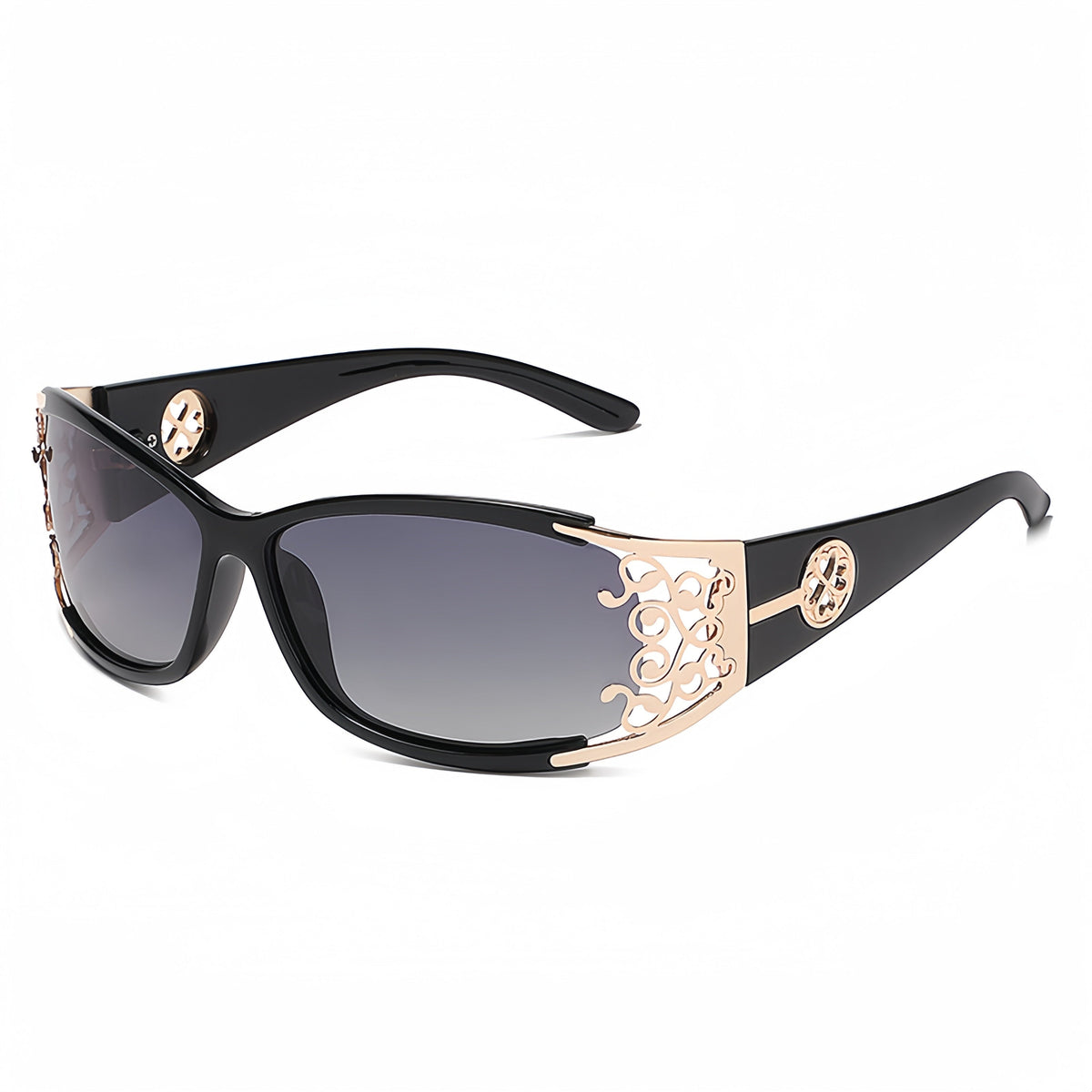 Lunettes de soleil polarisées pour femmes – Monture carrée surdimensionnée, branches ajourées, protection UV400, style rétro vintage pour la conduite, la plage et les activités en extérieur, cadeau idéal, noir bleu violet thé