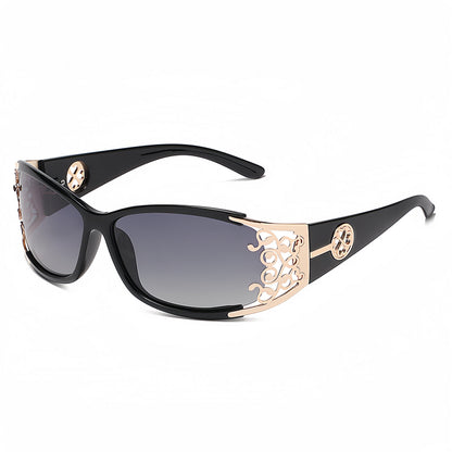 Lunettes de soleil polarisées pour femmes – Monture carrée surdimensionnée, branches ajourées, protection UV400, style rétro vintage pour la conduite, la plage et les activités en extérieur, cadeau idéal, noir bleu violet thé