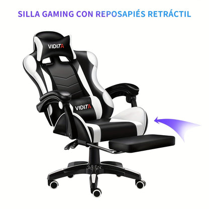 Chaise de bureau gaming ergonomique style course avec soutien lombaire, dossier haut réglable pour adultes et adolescents, fauteuil inclinable pour ordinateur PC