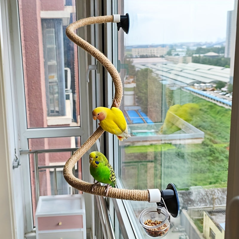 Perchoir flexible pour oiseaux avec ventouse - Échelle d'escalade pliable pour perroquets, à fixer sur vitres, carrelages ou miroirs de cage - Accessoire multifonction pour perroquets, calopsittes, conures et perruches