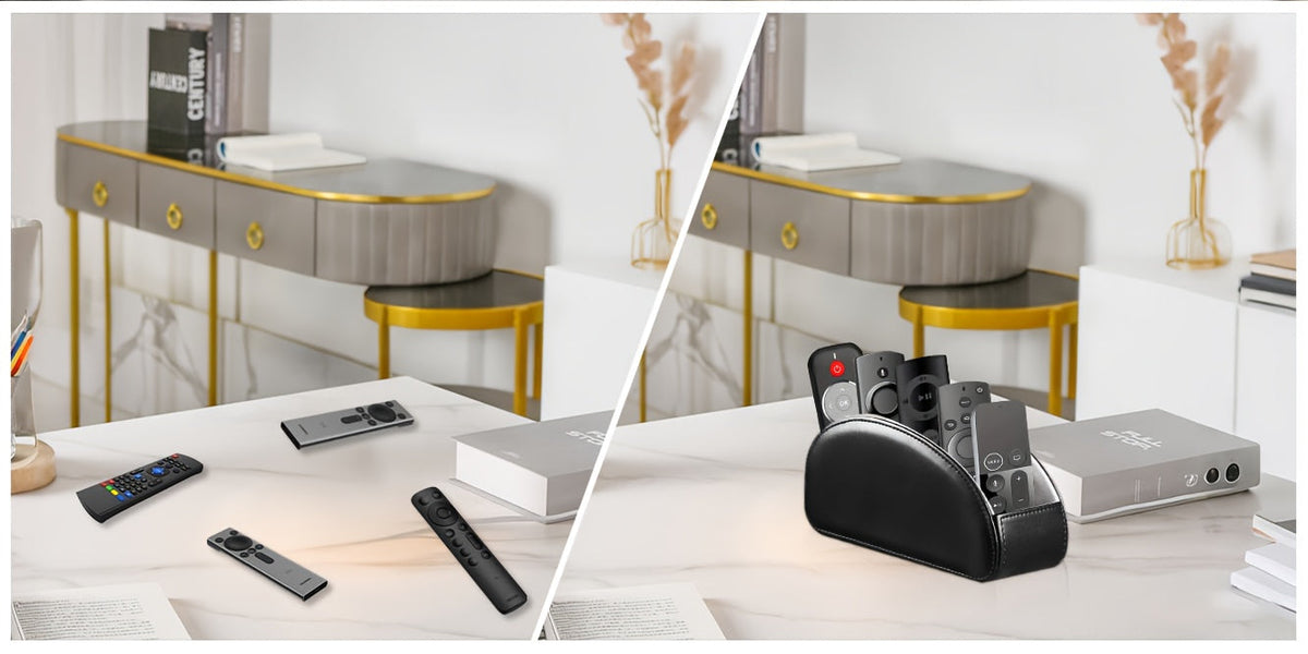 Organisateur de bureau avec 5 compartiments pour télécommandes – Boîte de rangement de chevet pour télécommandes TV, stylos, lunettes, fournitures de bureau et accessoires domestiques