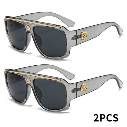Lot de 2 lunettes de mode carrées Cyberpunk pour homme avec monture en métal – Lunettes de soleil légères style urbain pour homme, 8 options de couleur, usage quotidien et cadeau
