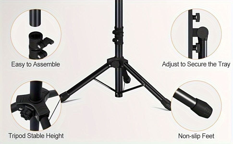 Trépied pour projecteur et ordinateur portable – Hauteur réglable avec support de téléphone col-de-cygne, plateau inclinable à 180°, capacité de 10 kg, support au sol portable pour bureau, maison, scène, studio et DJ