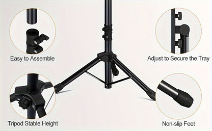 Trépied pour projecteur et ordinateur portable – Hauteur réglable avec support de téléphone col-de-cygne, plateau inclinable à 180°, capacité de 10 kg, support au sol portable pour bureau, maison, scène, studio et DJ