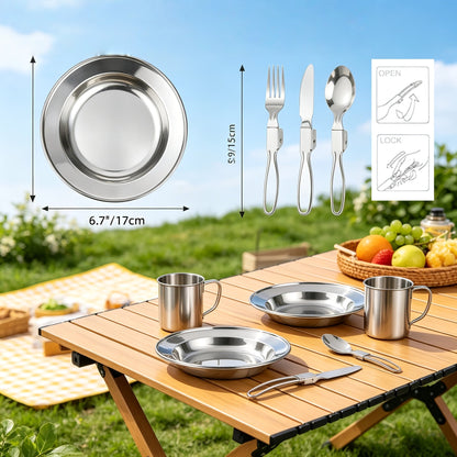 Kit de cuisine de camping 8/9/14/15 pièces, ensemble de cuisson portable antiadhésif en alliage d'aluminium avec bouilloire, casserole, poêle, assiettes et ustensiles, équipement de cuisine léger pour randonnée et voyage