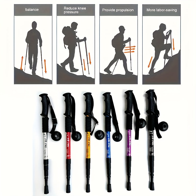 Bâton de randonnée pliable en alliage d'aluminium réglable avec verrouillage rapide pour hommes et femmes – Bâton de marche léger et rétractable pour la randonnée, le trekking et la marche sur sentier, accessoires d'extérieur