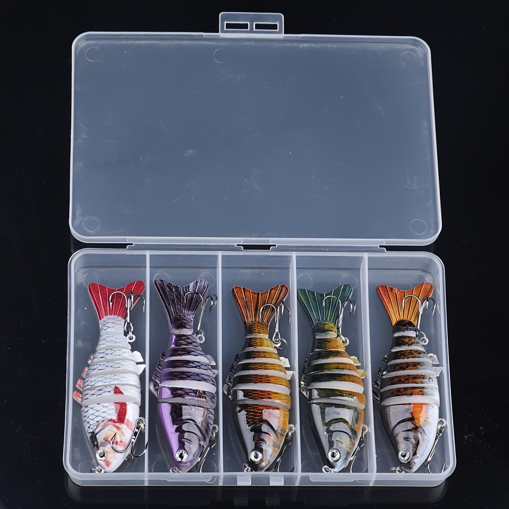 Lot de 5 leurres de pêche articulés à la nage réaliste – Swimbait pour bar, truite et brochet, kit de leurres pour eau douce et eau de mer, 4 modèles assortis