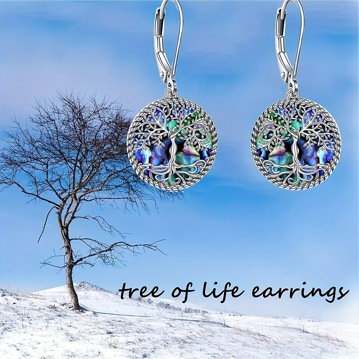 Boucles d'oreilles pendantes Arbre de vie en argent sterling 925 et nacre d'ormeau pour femme – Parure de bijoux spirituels bohèmes