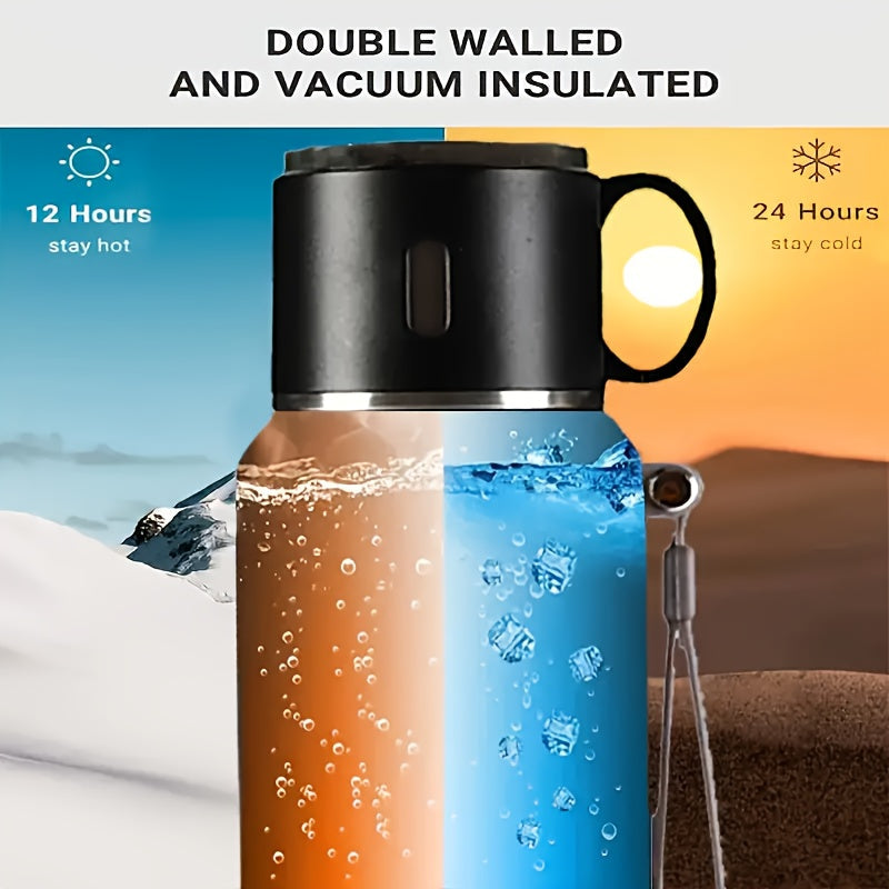 Gobelet isotherme en acier inoxydable de 600 ml, double paroi sous vide, couvercle étanche avec poignée, brosse de nettoyage incluse, pour boissons chaudes et froides, voyage, bureau, salle de sport, bouteille d'eau extérieure, 20 oz