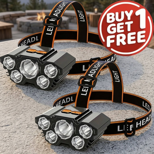 Lot de 2 lampes frontales LED rechargeables par USB, 5 LED haute luminosité, étanches IP65, 4 modes réglables, idéales pour la course, la randonnée, le camping, la réparation automobile et le bricolage