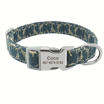 Collier pour chien en nylon personnalisé, gravé et imprimé avec nom et numéro de téléphone – Collier pour animaux de compagnie pour chiots, chats et chiens de petite à grande taille, tailles S, M, L, 7 couleurs éclatantes