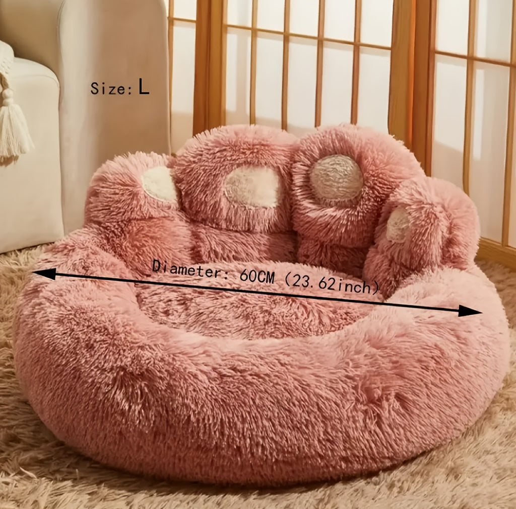 Panier rond pour chien et chat motif patte d’ours – Lit apaisant et doux pour animal de compagnie, antidérapant, chaud et confortable, petit, moyen, grand modèle, 50/60/70/90 cm, café/rose/gris
