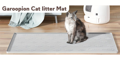 Tapis de litière pour chat en silicone XXL 3-en-1 – Protection de sol lavable et antidérapante avec bords surélevés, retient la litière, les croquettes et les miettes, tapis d'alimentation pliable pour chats, 86 x 56 cm, gris clair et gris foncé
