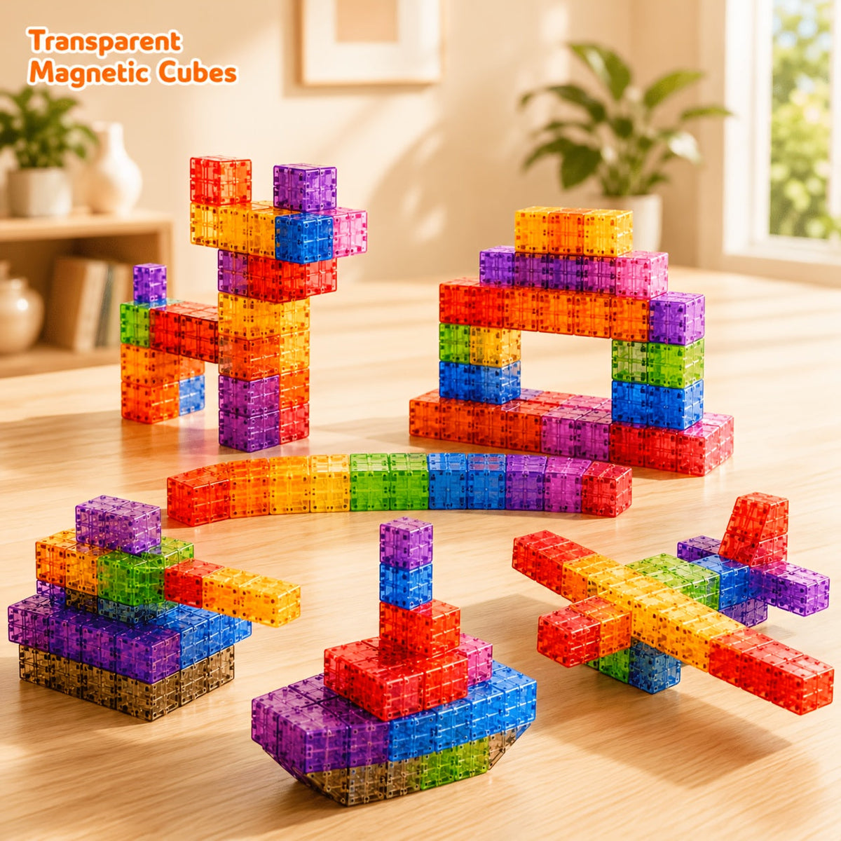 Blocs de construction magnétiques 100 pièces - Cubes magnétiques colorés et transparents, jouet de construction STIM, tuiles empilables créatives pour enfants, cadeau éducatif pour filles et garçons, anniversaire, Noël, Halloween