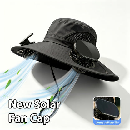Chapeau de soleil à large bord pour homme avec 2 ventilateurs intégrés – Chapeau de pêche respirant avec protection UV pour le camping, la randonnée et la plage en été