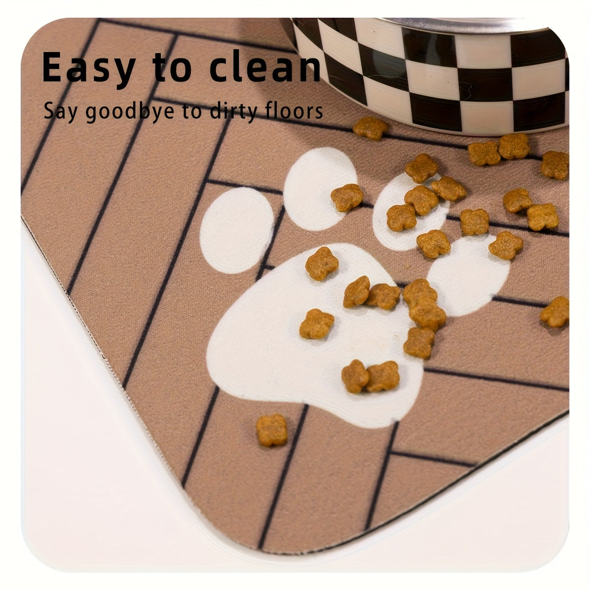 Tapis de nourrissage antidérapant pour animaux motif pattes – Sous-main imperméable à séchage rapide pour gamelles de chien et chat, avec motifs en forme d'os, résistant aux taches, facile à nettoyer, marron et blanc