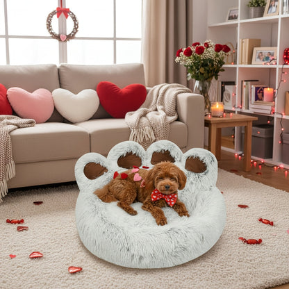 Lit pour chien et chat en forme de patte d'ours – Coussin rond apaisant, chaud et doux en peluche pour animal de compagnie avec foulard bonus, S M L XL 2XL Café Rose Gris Marron pour chiens et chats de petite, moyenne et grande taille