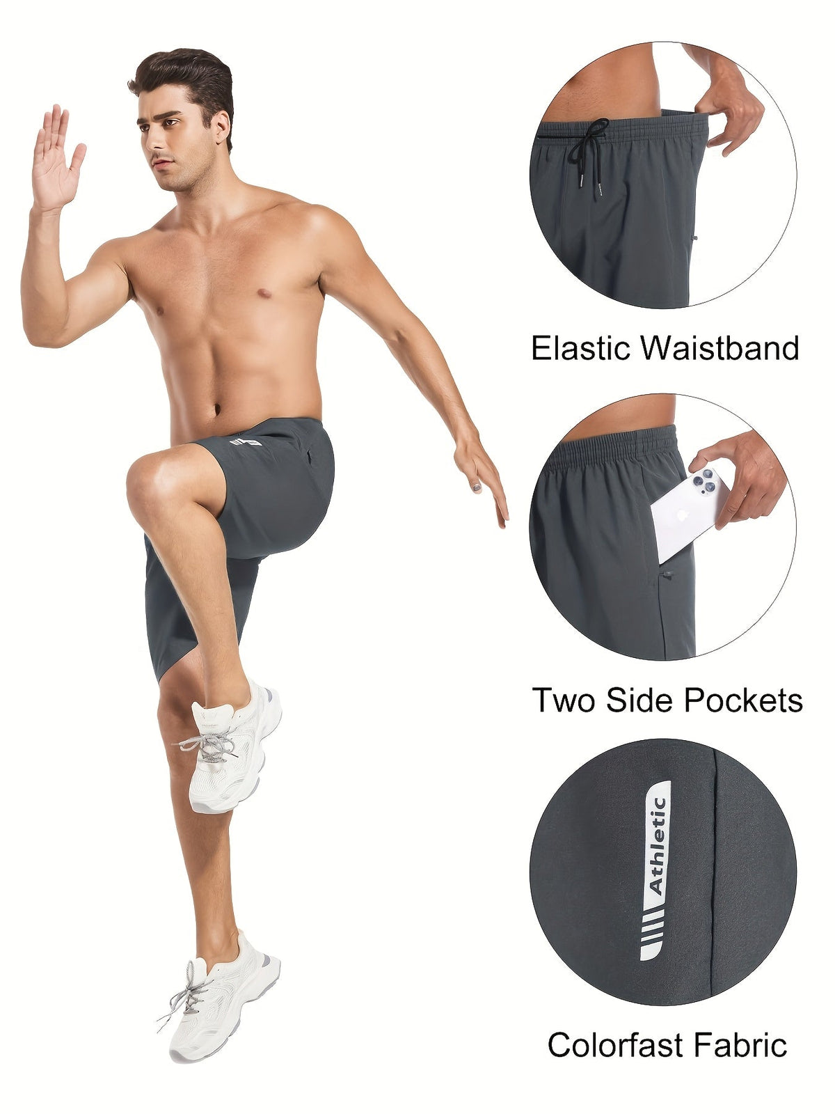 Lot de 5 shorts de sport pour homme – Shorts de gym et de basketball à séchage rapide avec taille élastique et poche latérale zippée, vêtements de sport légers pour la course, la randonnée et le quotidien