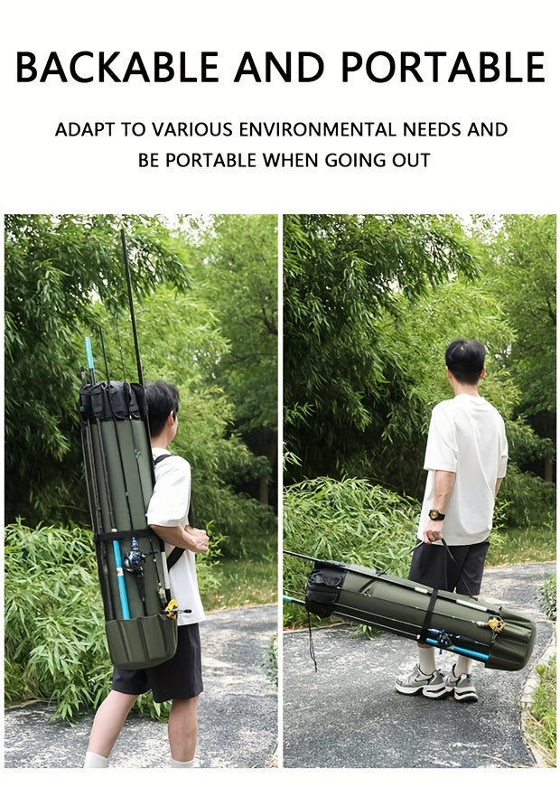 Fishing Rod Bag Large Capacity Folding Durable Fishing Gear Carrier Bag Multifunctional Rod Holder Case with Two Lead Weights Fits Multiple Rods Tackle Organizer for Freshwater Saltwater Fishing