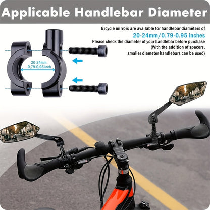 Lot de 2 grands rétroviseurs pliables HD pour vélo électrique, vélo, moto et scooter – Rétroviseur de guidon ajustable à 360°, verre résistant aux rayures, stable à haute vitesse, ABS durable, installation facile