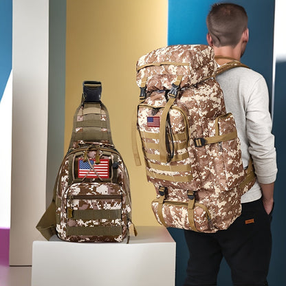 Ensemble tactique 2 pièces : Sac à dos et sac de poitrine - Sac d'assaut 80 L pour 3 jours pour homme, sac à dos militaire en polyester avec système MOLLE pour la randonnée, le camping, la chasse, les voyages et les sports de plein air