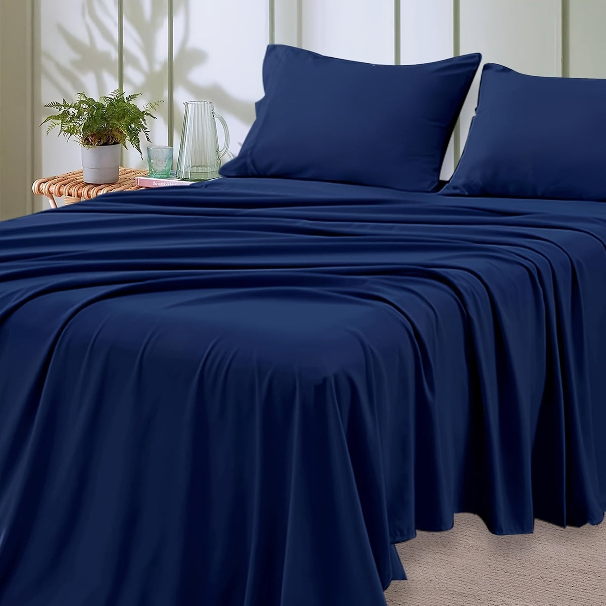 Parure de draps 4 pièces en microfibre à poches profondes – Draps ultra-doux et respirants de qualité hôtelière, résistants à la décoloration et au rétrécissement, toutes saisons, tailles lit simple, double, grand et très grand, choix de couleurs