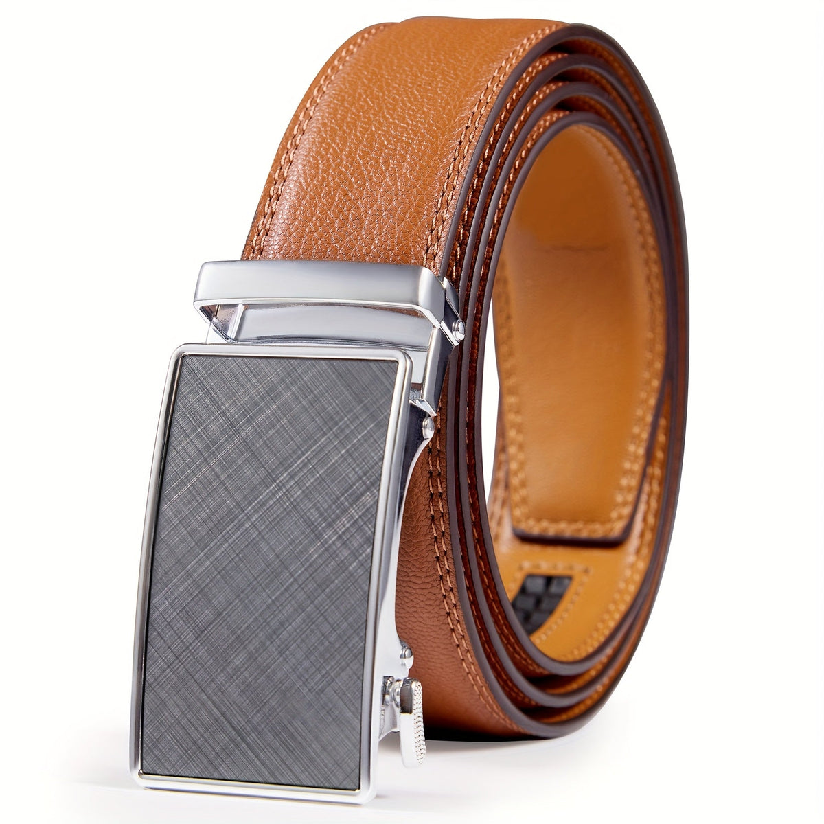Ceinture à cliquet pour homme en cuir véritable 35 mm – Conception ajustable sans trou avec boucle automatique et coffret cadeau, tailles 28" à 52", ceinture décontractée et professionnelle pour homme en bleu marine, noir, marron