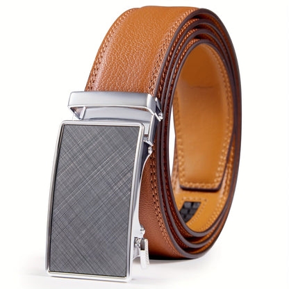 Ceinture à cliquet pour homme en cuir véritable 35 mm – Conception ajustable sans trou avec boucle automatique et coffret cadeau, tailles 28" à 52", ceinture décontractée et professionnelle pour homme en bleu marine, noir, marron