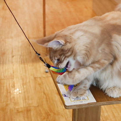 Ensemble de jouets interactifs pour chat – Canne télescopique avec 5 recharges de vers en peluche et 2 recharges à ruban, grelot détachable, sans pile, adapté à tous les chats et chatons (8 pièces)