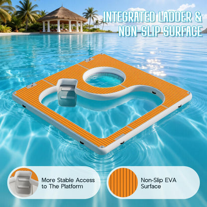 LUXOAK Inflatable Sea Pool Floating Dock 13x13FT with Dual Depth Design, 0.7mm PVC Safety Mesh Net & EVA Non-Slip Surface, Modular Ocean Party Platform for Water Recreation, Family Beach Fun