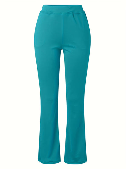 Pantalon femme taille haute évasé et stretch | Pantalon jambes larges à taille élastique avec poches décontracté élégant printemps été pantalon long
