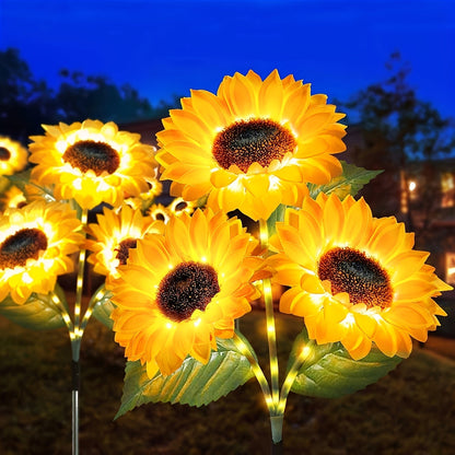 Lampes solaires tournesol pour jardin, éclairage décoratif étanche sur piquet pour allée, pelouse, patio, cour et parterre de fleurs, allumage/extinction automatique, décoration de jardin solaire, lot de 1 ou 2